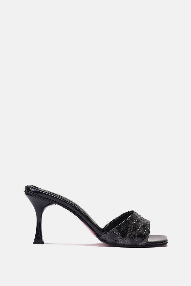 BLACK LEOPARD PRINT SQUARE-TOE SANDALS