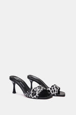 GREY LEOPARD PRINT SQUARE-TOE SANDALS