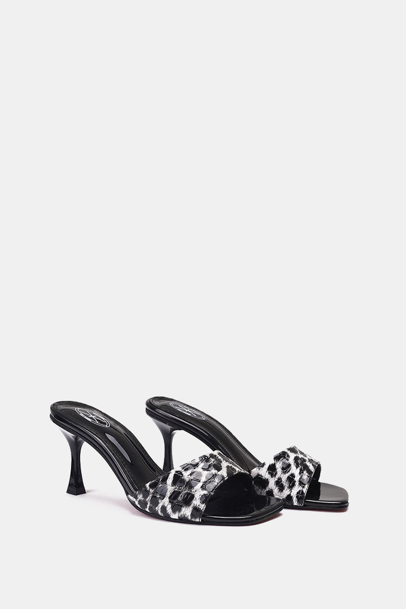 GREY LEOPARD PRINT SQUARE-TOE SANDALS