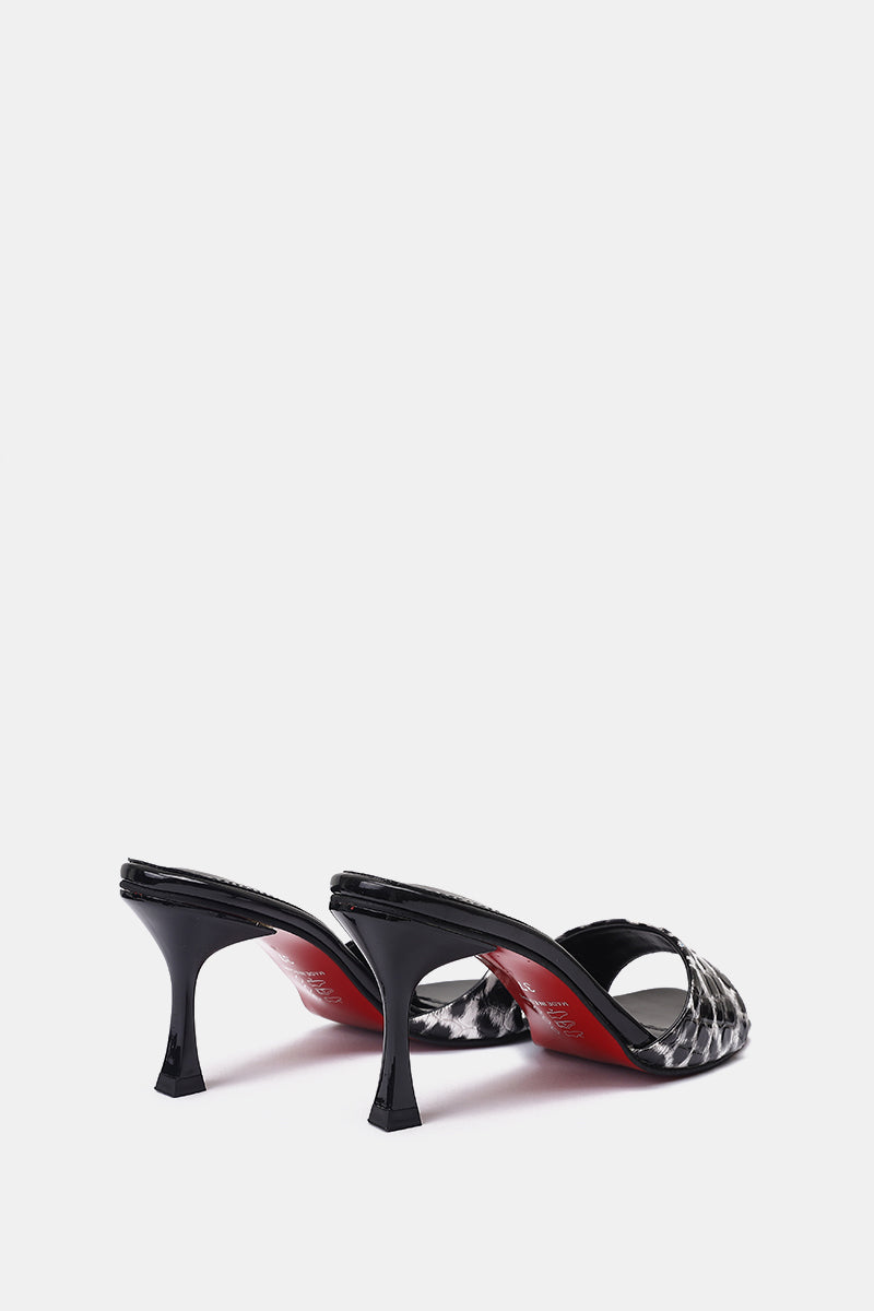 GREY LEOPARD PRINT SQUARE-TOE SANDALS
