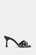 GREY LEOPARD PRINT SQUARE-TOE SANDALS