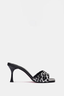 GREY LEOPARD PRINT SQUARE-TOE SANDALS