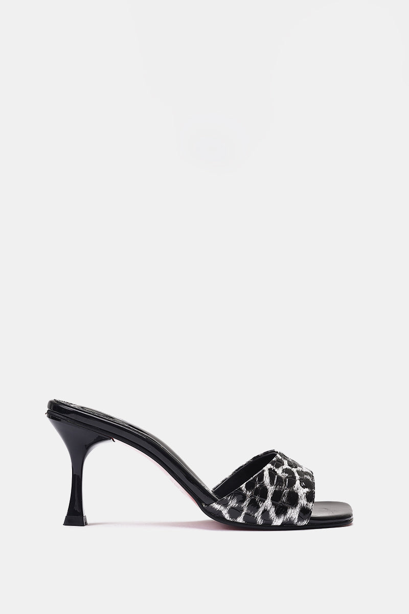 GREY LEOPARD PRINT SQUARE-TOE SANDALS