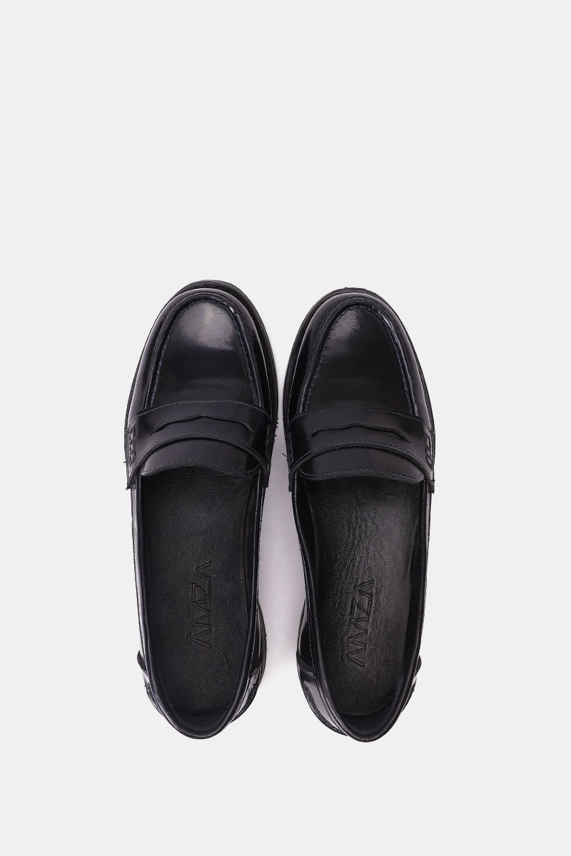 GLOSSY BLACK LEATHER PENNY LOAFERS