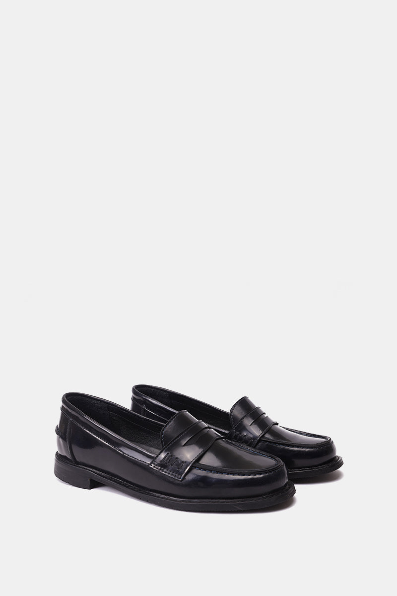 GLOSSY BLACK LEATHER PENNY LOAFERS