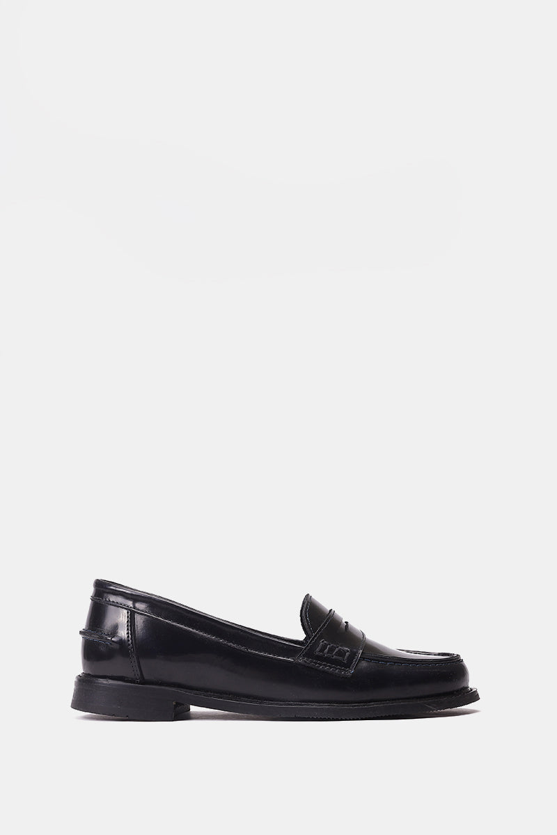 GLOSSY BLACK LEATHER PENNY LOAFERS