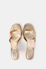 GOLD SQUARE-TOE HEELED SANDALS