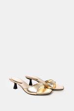 GOLD SQUARE-TOE HEELED SANDALS