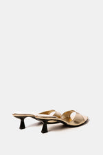 GOLD SQUARE-TOE HEELED SANDALS