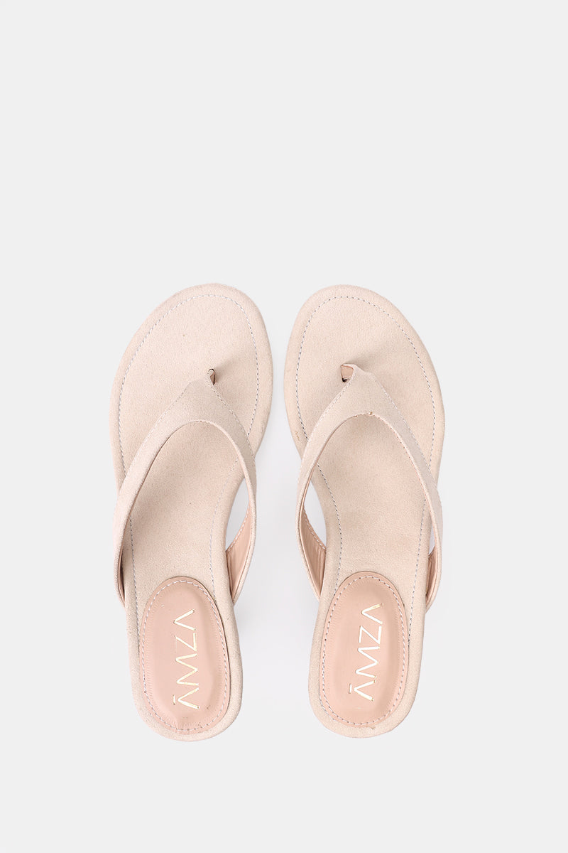 BEIGE SUEDE KITTEN HEEL SANDALS