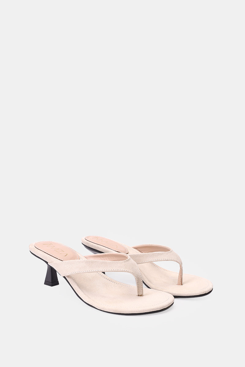 BEIGE SUEDE KITTEN HEEL SANDALS