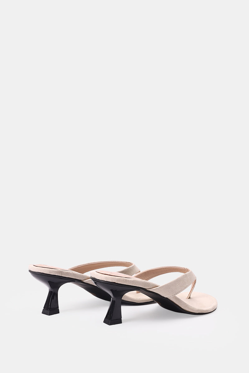 BEIGE SUEDE KITTEN HEEL SANDALS