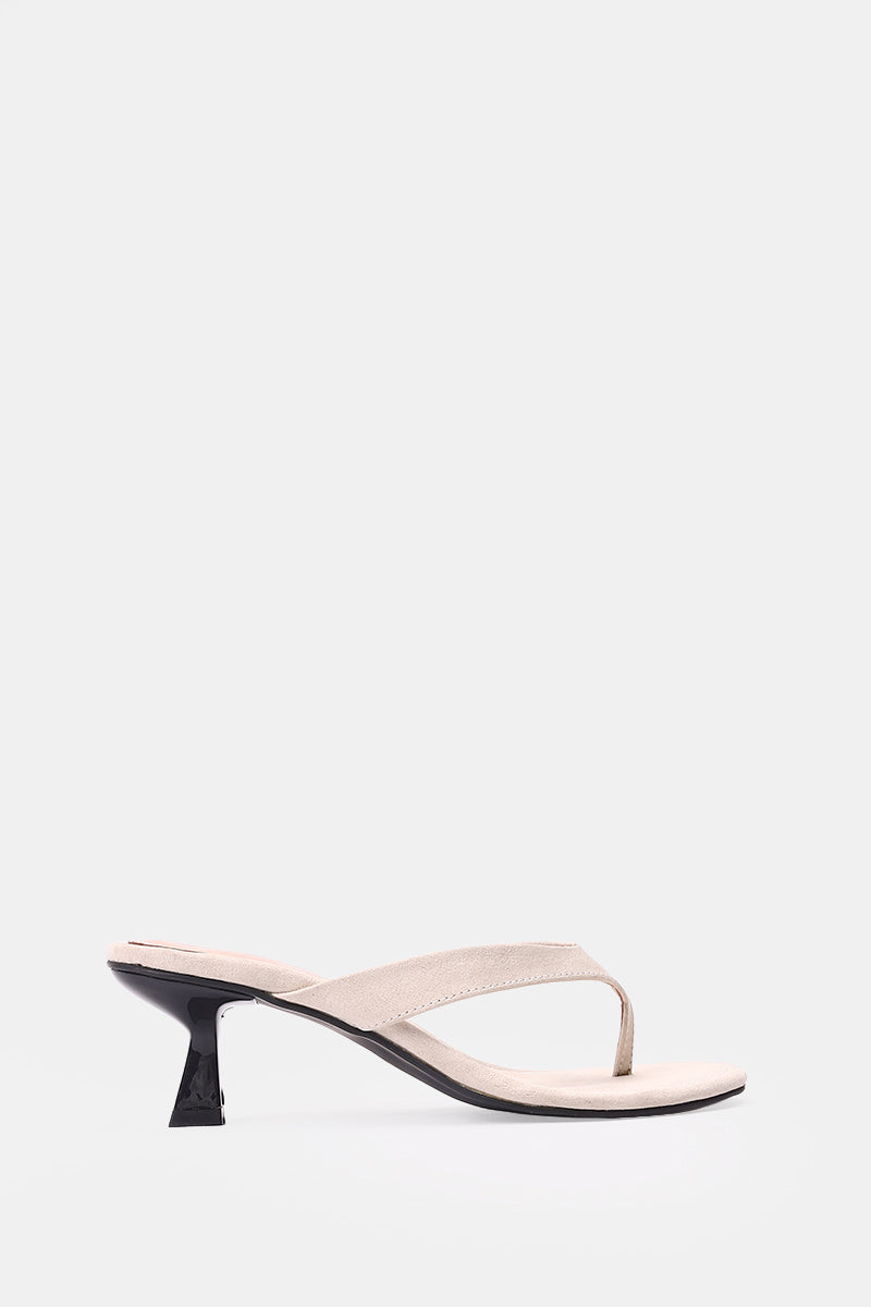 BEIGE SUEDE KITTEN HEEL SANDALS