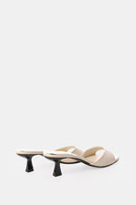 BEIGE SQUARE-TOE HEELED SANDALS