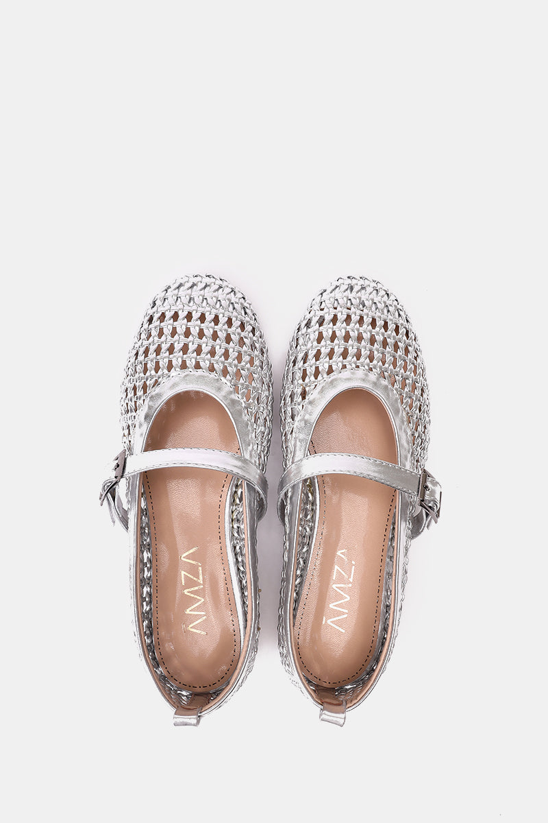 SILVER BUCKLE BRAIDED WOVEN FLAT