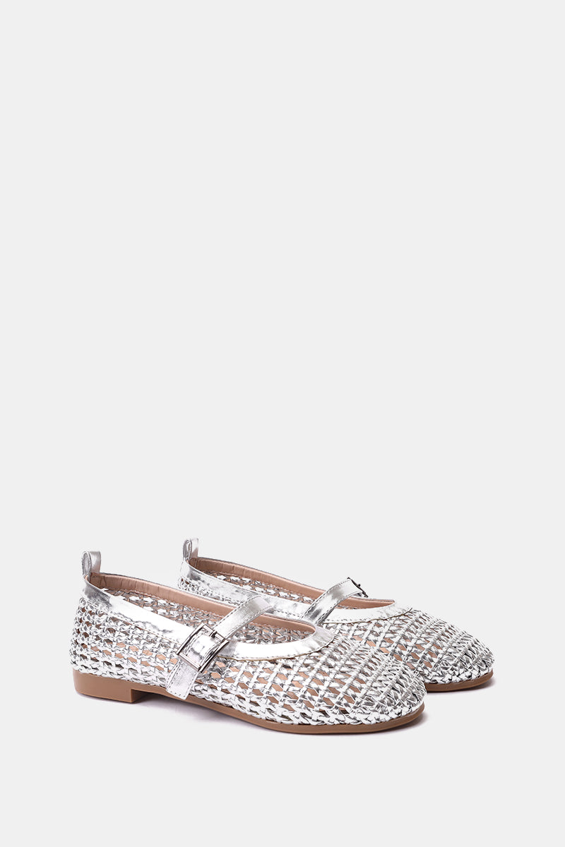 SILVER BUCKLE BRAIDED WOVEN FLAT