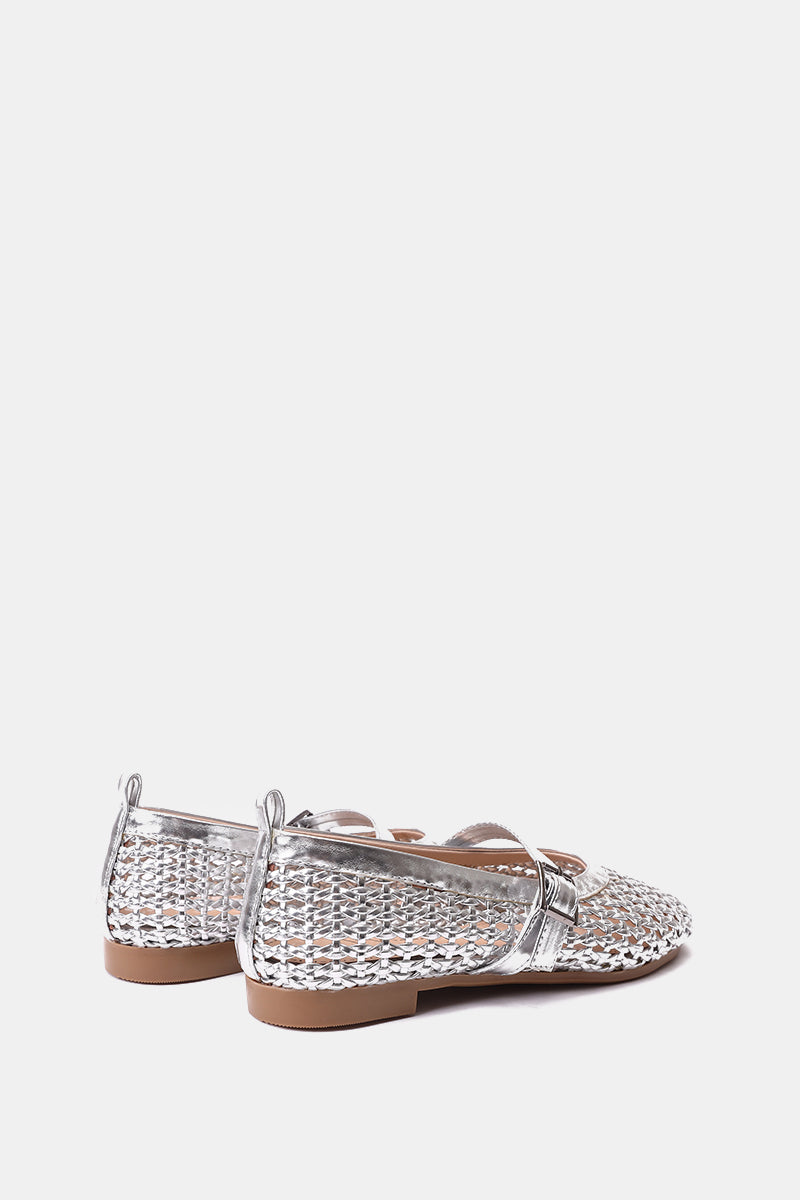 SILVER BUCKLE BRAIDED WOVEN FLAT