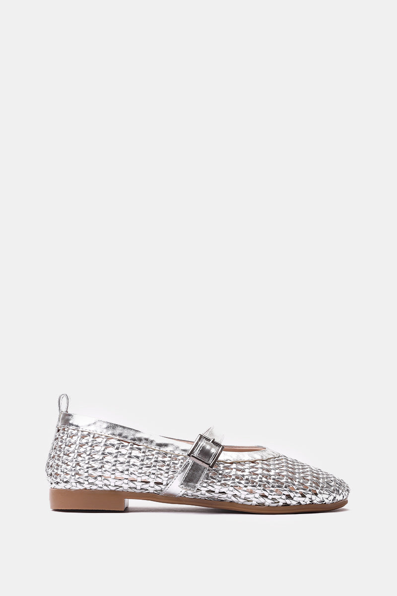 SILVER BUCKLE BRAIDED WOVEN FLAT