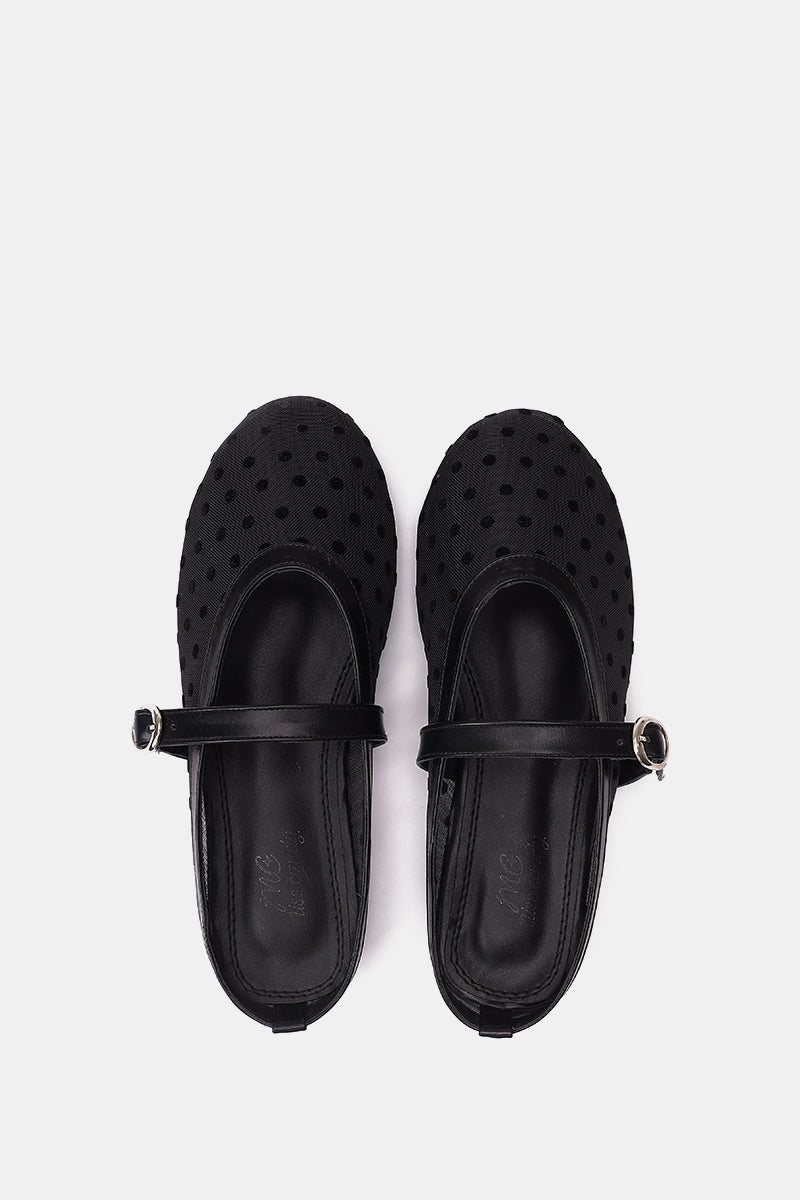 BLACK POLKA MESH MULE