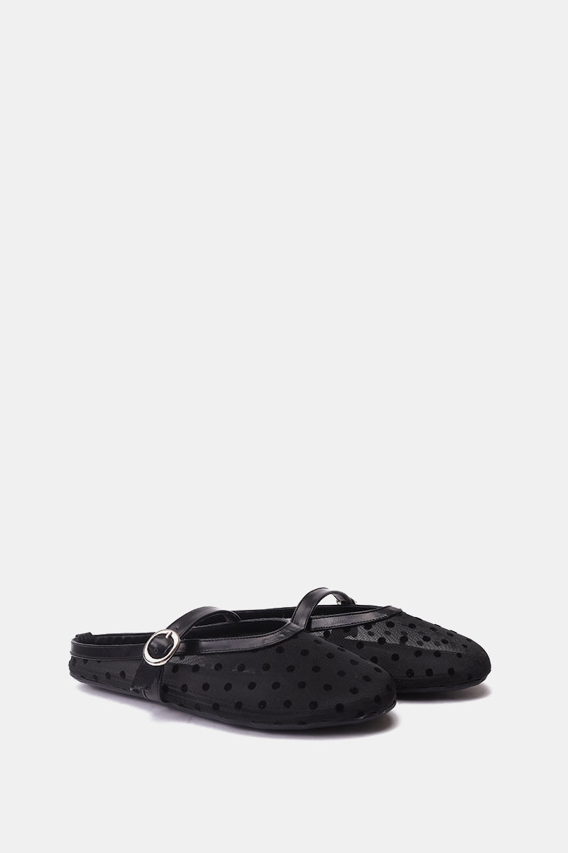 BLACK POLKA MESH MULE