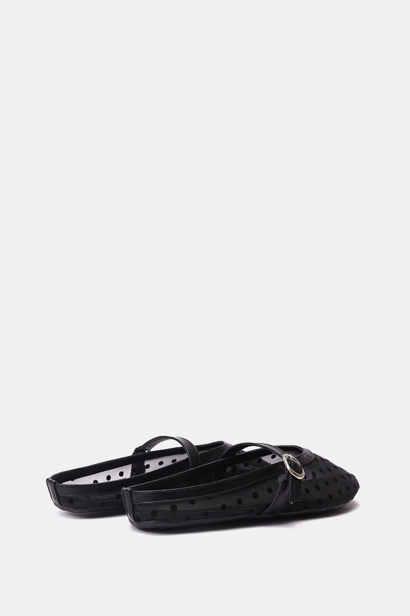 BLACK POLKA MESH MULE