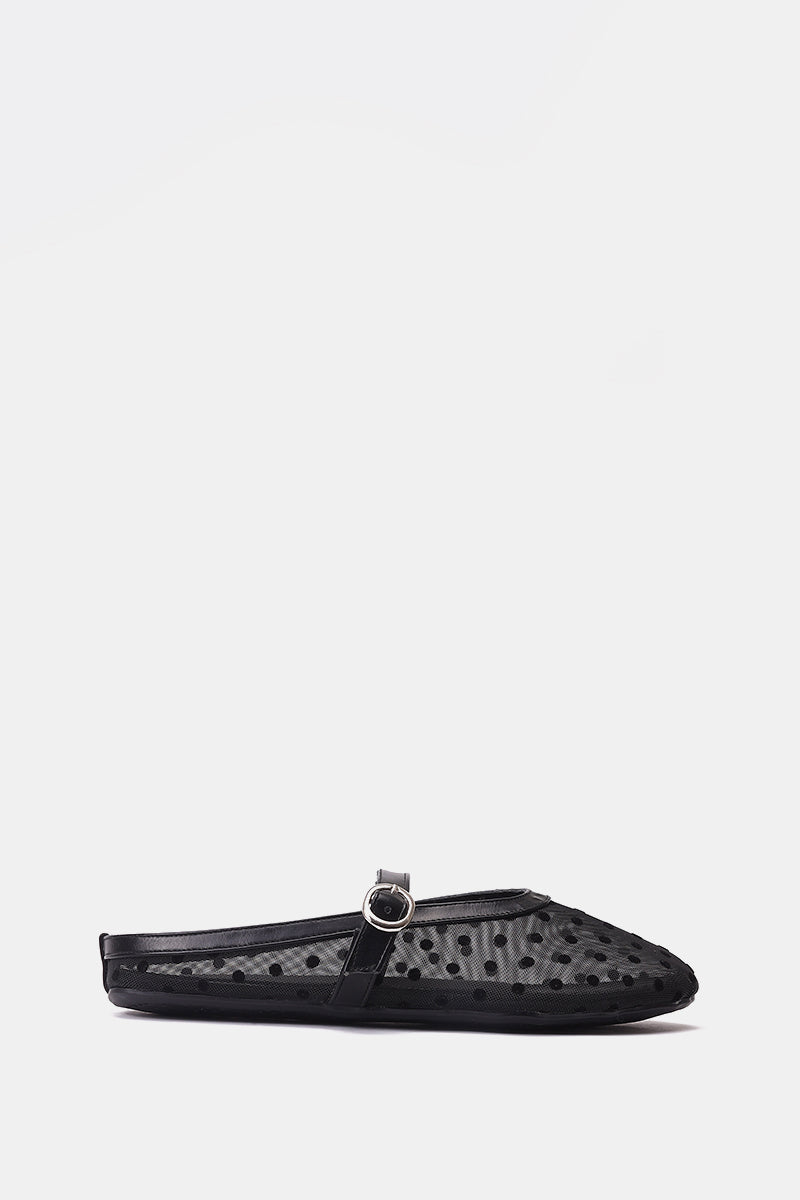 BLACK POLKA MESH MULE