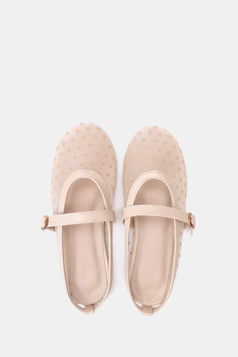 BEIGE POLKA MESH MULE
