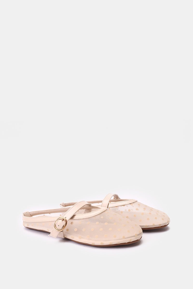 BEIGE POLKA MESH MULE