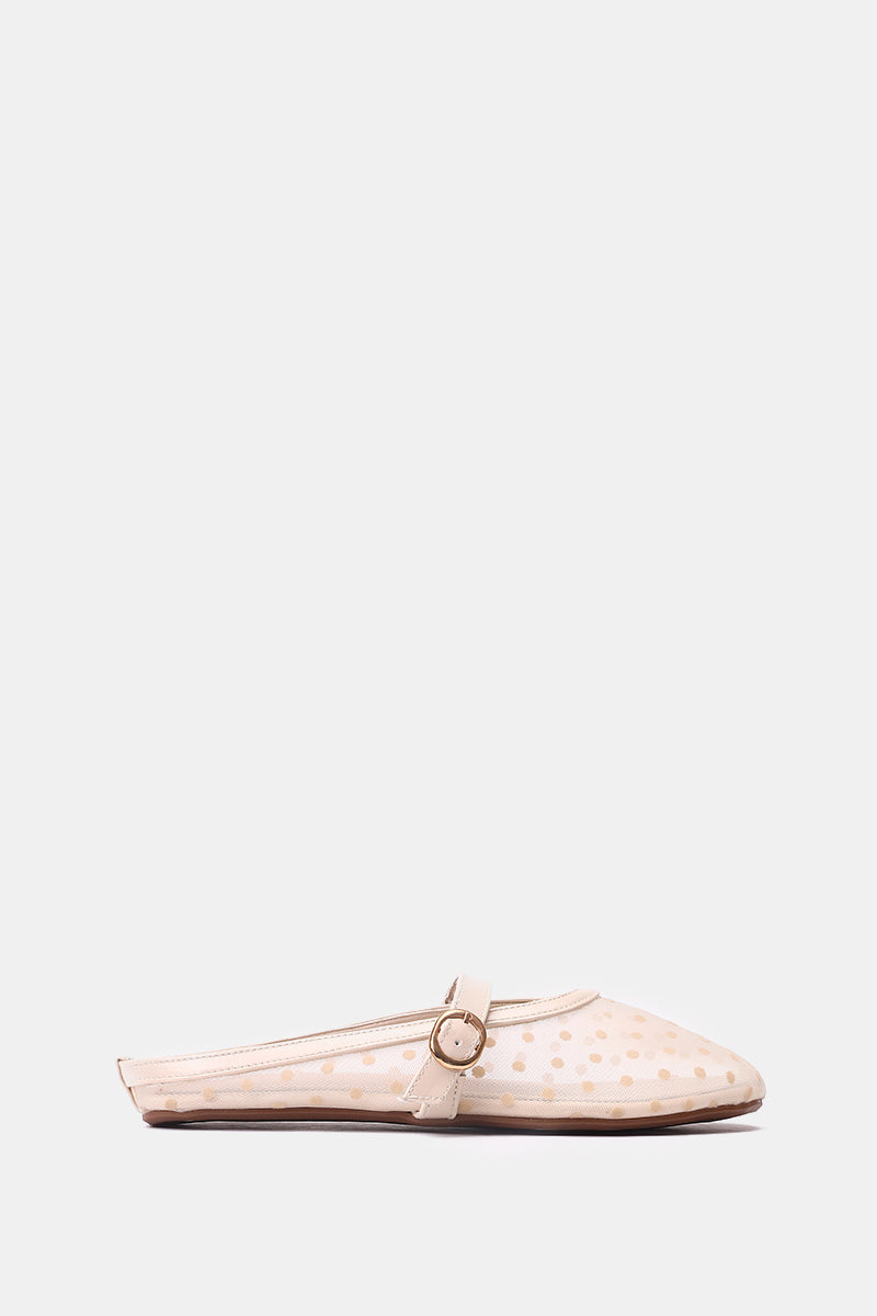 BEIGE POLKA MESH MULE