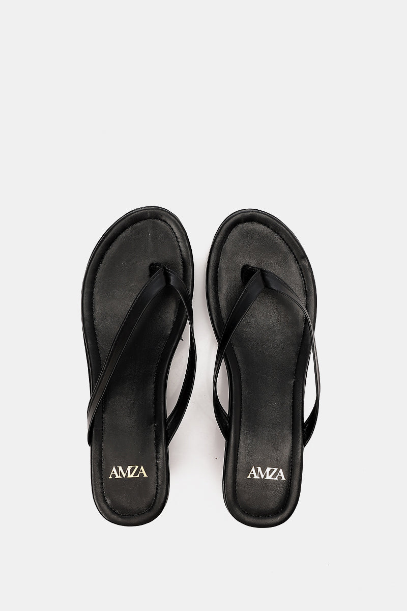 BLACK THONG WEDGE SANDAL