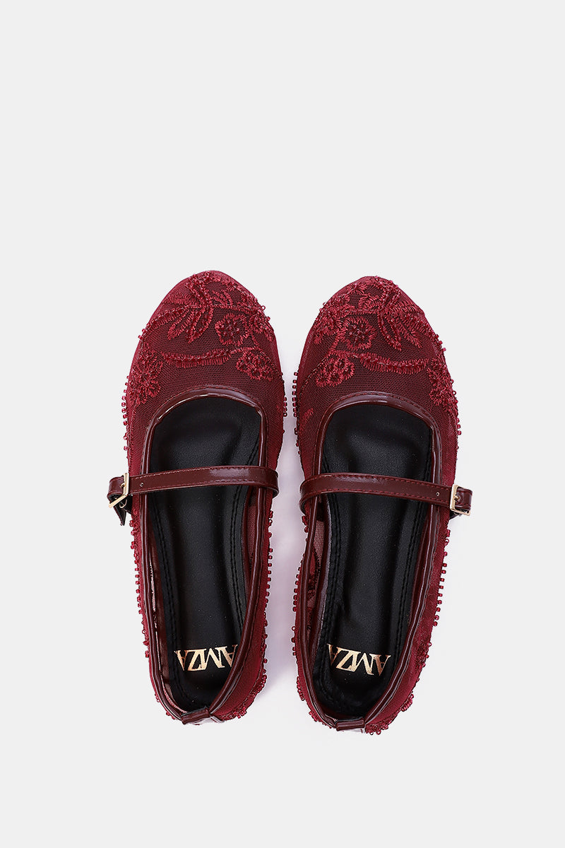 BURGUNDY PEONY SHEER BALLERINA