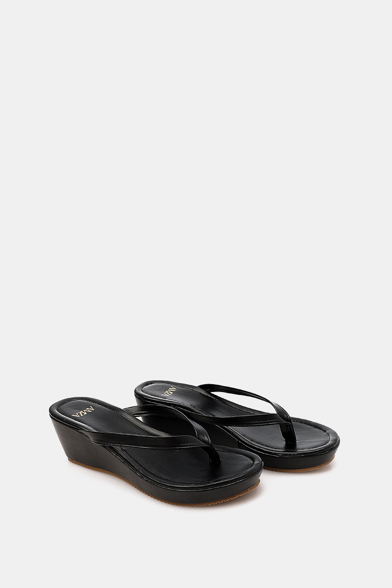 BLACK THONG WEDGE SANDAL