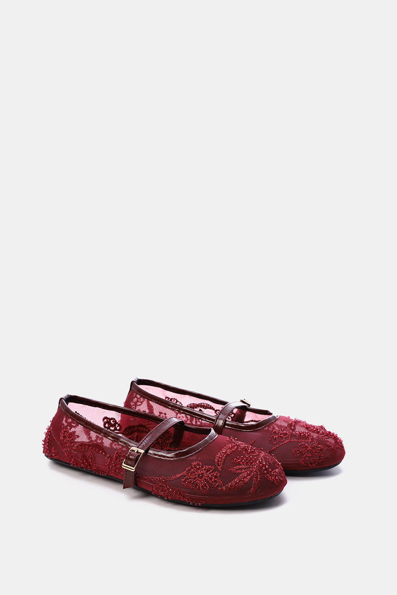BURGUNDY PEONY SHEER BALLERINA