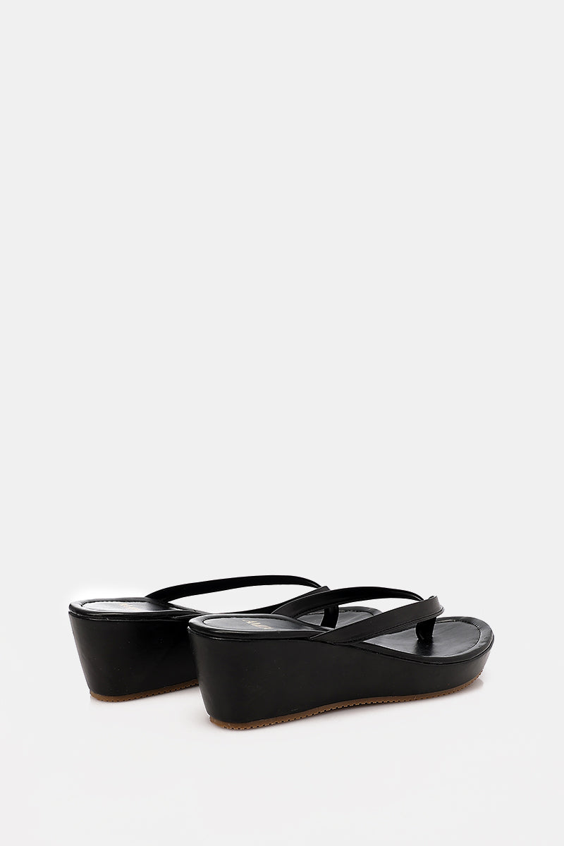 BLACK THONG WEDGE SANDAL