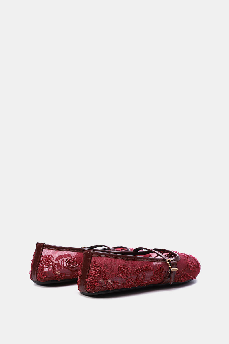 BURGUNDY PEONY SHEER BALLERINA