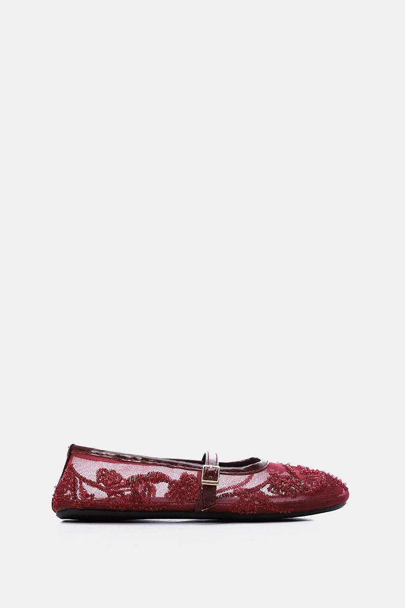 BURGUNDY PEONY SHEER BALLERINA