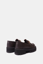 BROWN LEATHER CHUNKY CHAIN LOAFERS