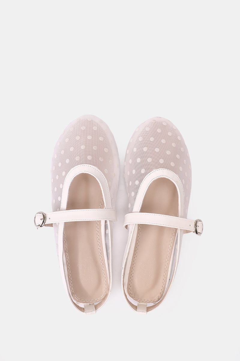 WHITE POLKA MESH MULE