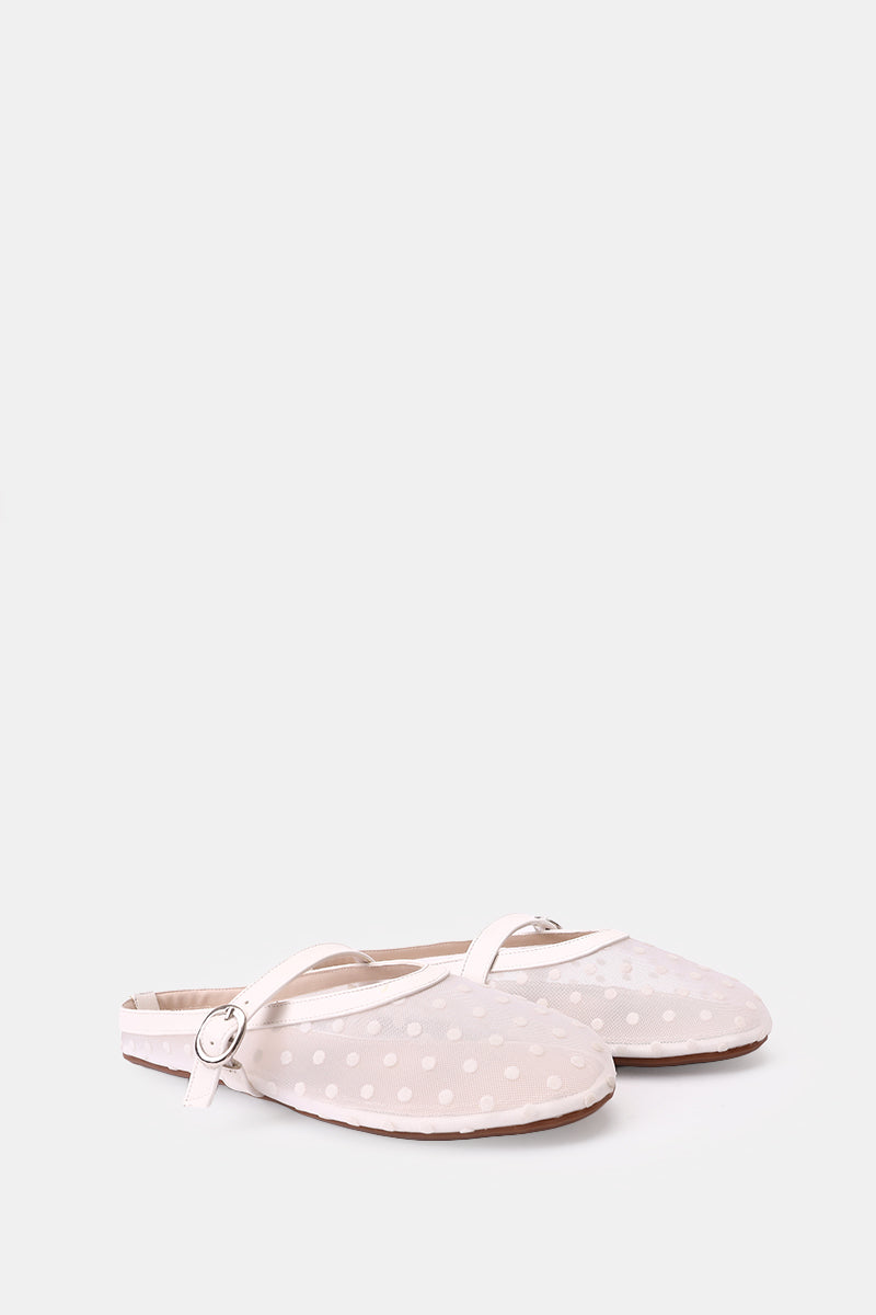 WHITE POLKA MESH MULE