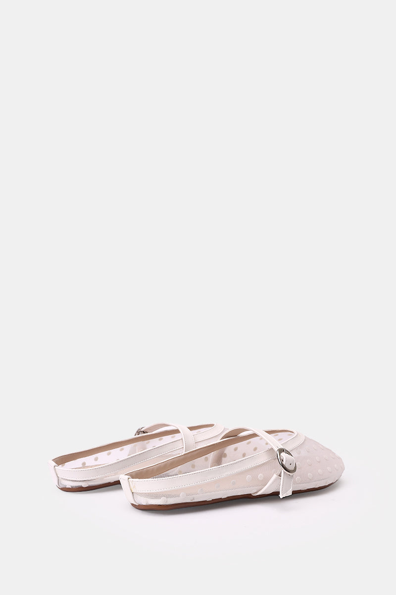 WHITE POLKA MESH MULE
