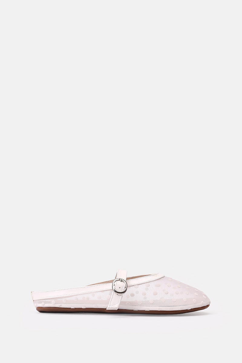 WHITE POLKA MESH MULE