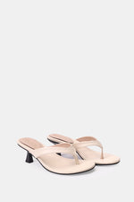 BEIGE LEATHER KITTEN HEEL SANDALS