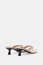 BEIGE LEATHER KITTEN HEEL SANDALS