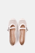 WHITE BUCKLE BRAIDED WOVEN FLAT