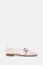 WHITE BUCKLE BRAIDED WOVEN FLAT
