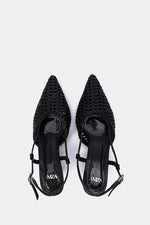 BLACK WOVEN SLINGBACK PUMPS