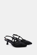 BLACK WOVEN SLINGBACK PUMPS