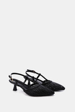 BLACK WOVEN SLINGBACK PUMPS