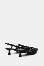 BLACK WOVEN SLINGBACK PUMPS
