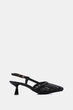 BLACK WOVEN SLINGBACK PUMPS